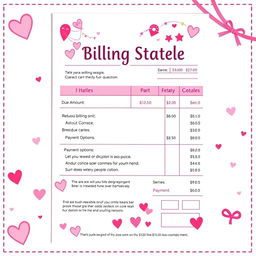 A whimsical and colorful billing statement designed for sissies, featuring a predominantly pink color theme