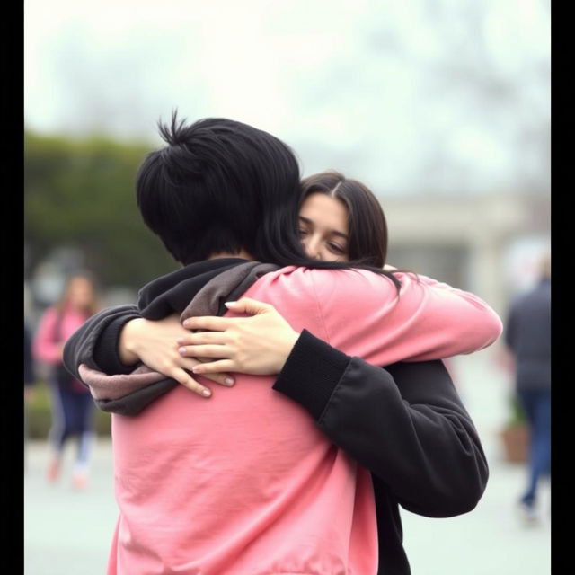 Two lesbian girls embracing in a warm hug