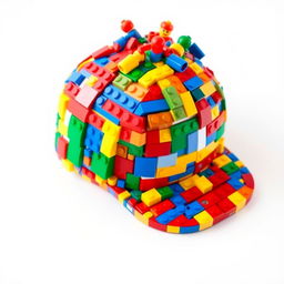 A colorful and detailed image of a cap made entirely of LEGO bricks