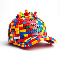 A colorful and detailed image of a cap made entirely of LEGO bricks