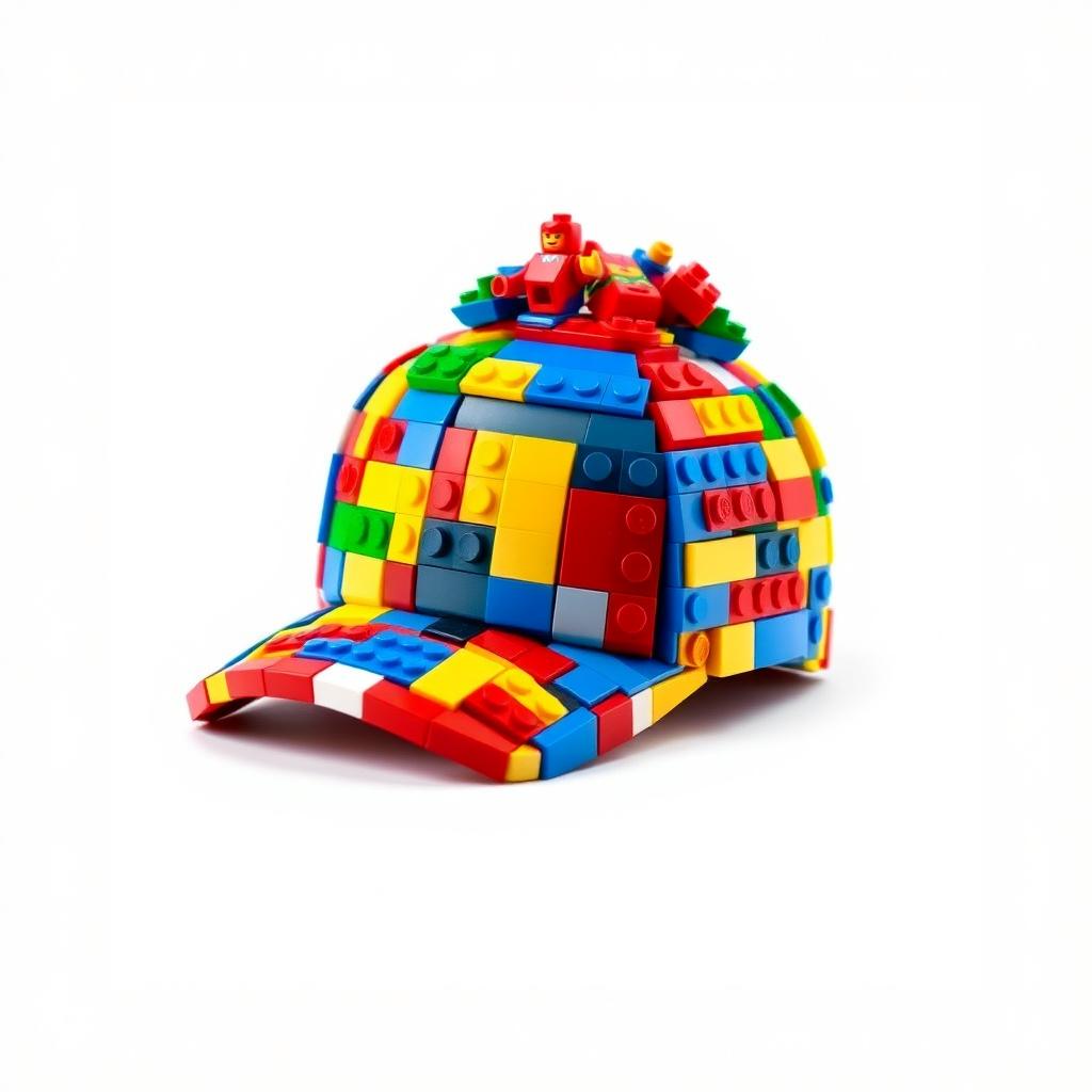 A colorful and detailed image of a cap made entirely of LEGO bricks