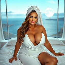 A full-body image of a mature, seductive woman resembling Lisa Ann, who is 50 years old, radiant, and sexy