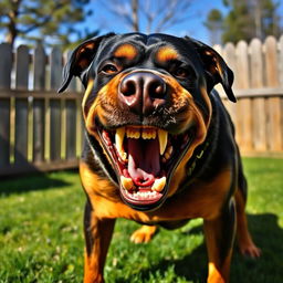 An angry dog with bared teeth, fur bristled, eyes glaring with intensity