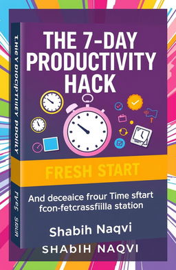 A visually engaging book cover for a self-help book titled "The 7-Day Productivity Hack: Reclaim Your Time and Conquer Procrastination" by Shabih Naqvi