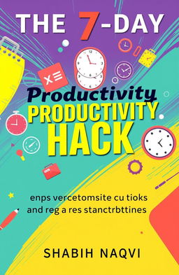 A visually engaging book cover for a self-help book titled "The 7-Day Productivity Hack: Reclaim Your Time and Conquer Procrastination" by Shabih Naqvi