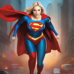 A digital art piece showcasing a woman, dressed as Supergirl, in the process of changing her outfit