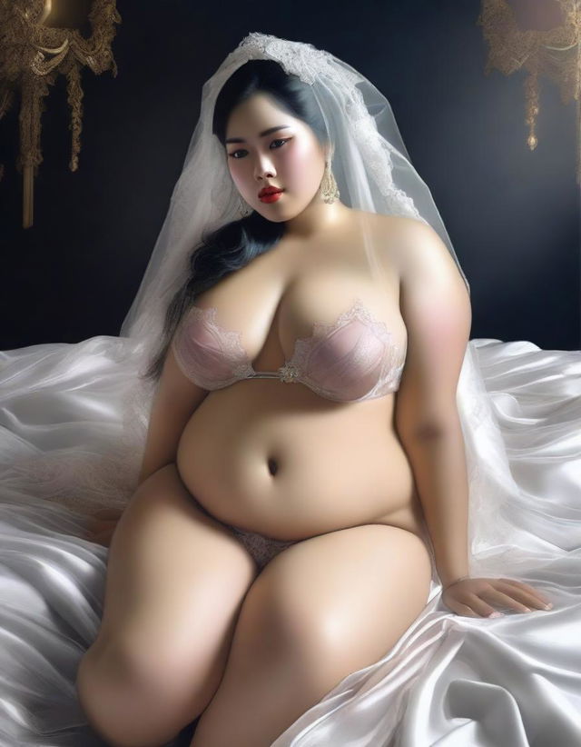 A digital art image depicts a beautiful, plus-size Indonesian bride on her wedding day