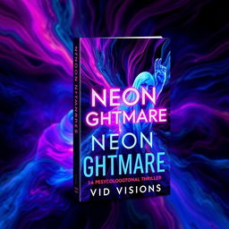 A book cover design for 'Neon Nightmares' by Vivid Visions, featuring abstract and colorful imagery that conveys a sense of psychological horror