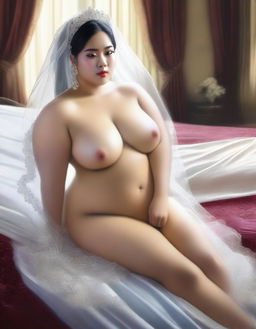 A digital art image depicts a beautiful, plus-size Indonesian bride on her wedding day