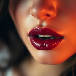 A close-up of a single pair of lips belonging to a woman reminiscent of Golshifteh Farahani, showcasing a rich, deep red lipstick