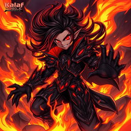A dynamic and intense illustration of a guest character from Kalaf Mobile, depicted in an evil mode