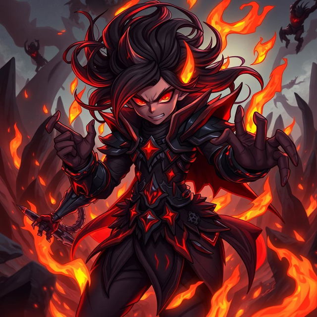 A dynamic and intense illustration of a guest character from Kalaf Mobile, depicted in an evil mode