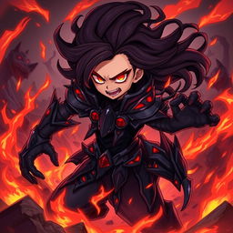 A dynamic and intense illustration of a guest character from Kalaf Mobile, depicted in an evil mode
