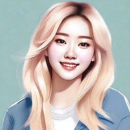 A digital art portrait of a beautiful Korean girl with blonde hair