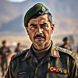 A detailed and clear portrait of Mahmoud Yousafzai wearing an Afghan Army uniform