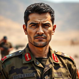 A detailed and clear portrait of Mahmoud Yousafzai wearing an Afghan Army uniform