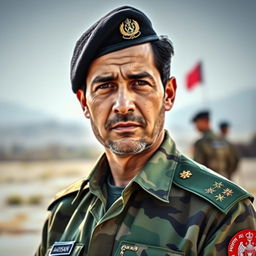 A detailed and clear portrait of Mahmoud Yousafzai wearing an Afghan Army uniform