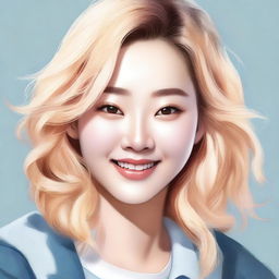 A digital art portrait of a beautiful Korean girl with blonde hair