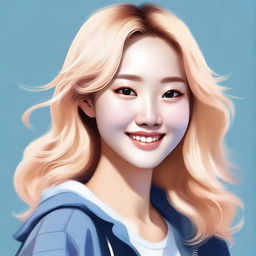 A digital art portrait of a beautiful Korean girl with blonde hair