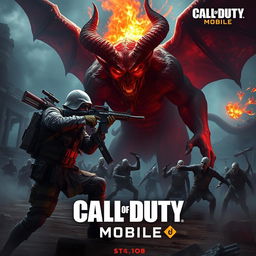 A thrilling scene featuring the iconic ghost character from Call of Duty Mobile, engaged in an intense battle against a fearsome devil and a horde of zombies