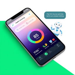 A modern and user-friendly mobile application interface design showcasing a health and glucose monitoring feature