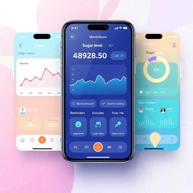 A modern and user-friendly mobile app interface design for a health and sugar level monitoring feature