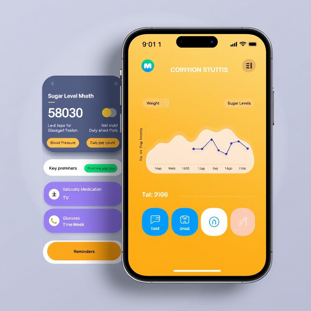 A modern and user-friendly mobile app interface design for a health and sugar level monitoring feature