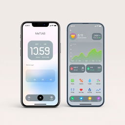 A sleek and modern health app interface featuring a combined blood sugar and health check functionality