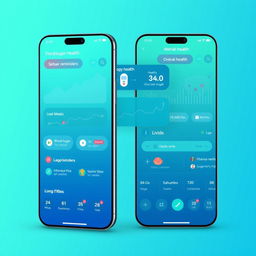 A sleek and modern app design showcasing features for blood sugar monitoring and overall health tracking