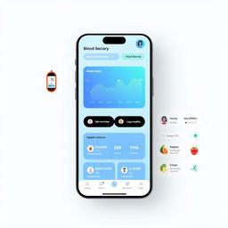 A sleek and modern app design showcasing features for blood sugar monitoring and overall health tracking