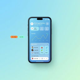 A sleek and modern app design showcasing features for blood sugar monitoring and overall health tracking