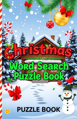 A festive Word Search Puzzle Book cover designed for Christmas