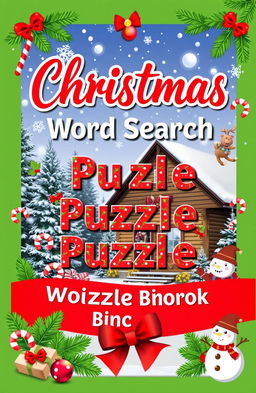 A festive Word Search Puzzle Book cover designed for Christmas