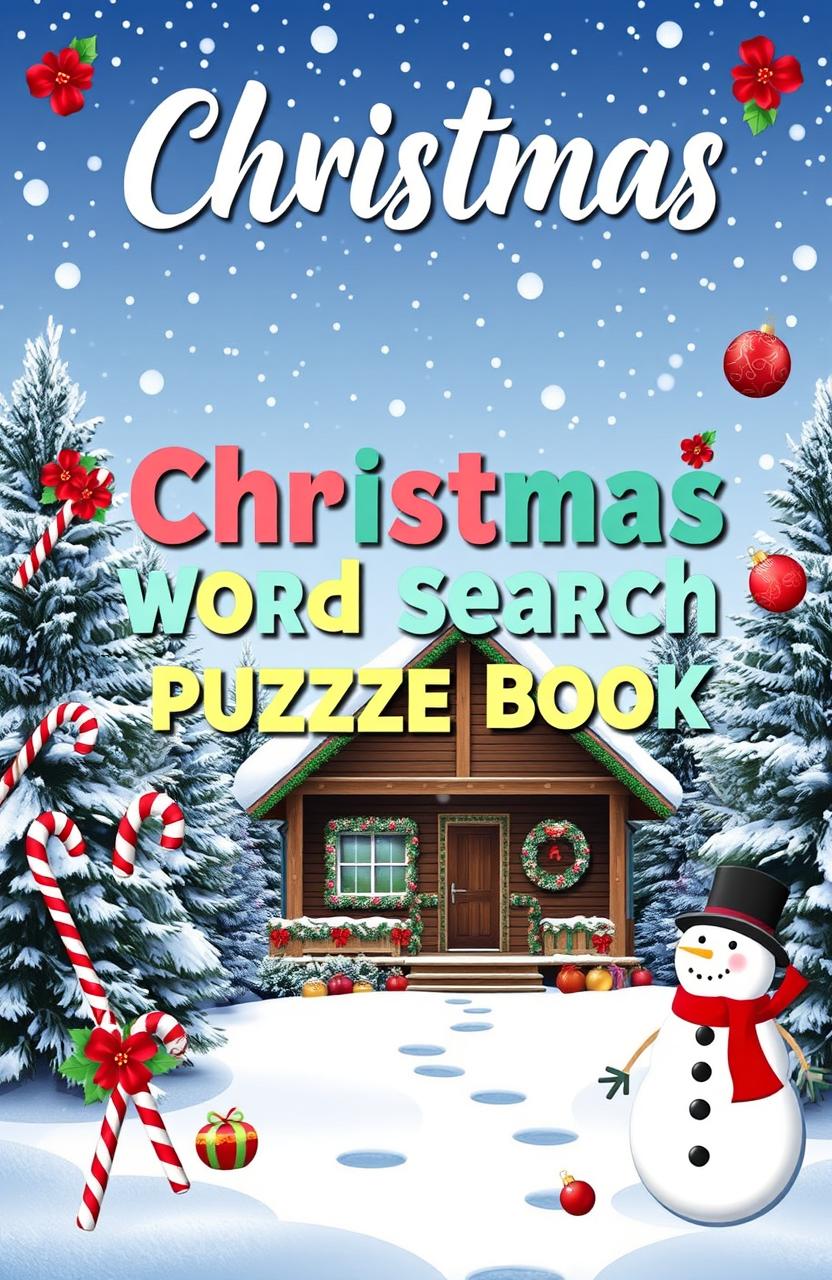 A festive Word Search Puzzle Book cover designed for Christmas