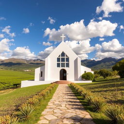 A stunning architectural view of Bosjes Chapel, nestled in the picturesque Karoo region of South Africa