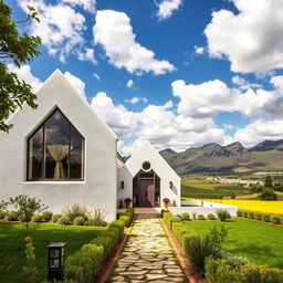 A stunning architectural view of Bosjes Chapel, nestled in the picturesque Karoo region of South Africa