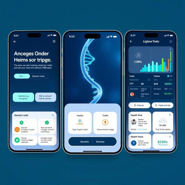 A cutting-edge app interface design that integrates DNA testing features alongside health and wellness metrics