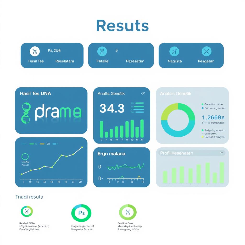 A modern and professional design for a DNA testing feature interface that prominently displays the results in Bahasa Indonesia