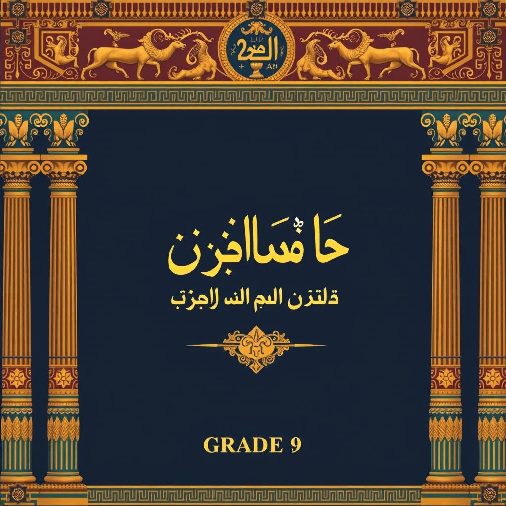 A captivating book cover for the high school textbook 'Culture and Art for Grade 9' by Labaf, inspired by Achaemenid (Persian) art and design