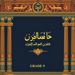 A captivating book cover for the high school textbook 'Culture and Art for Grade 9' by Labaf, inspired by Achaemenid (Persian) art and design