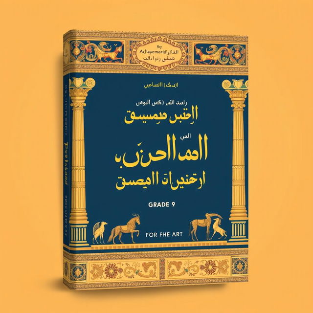 A captivating book cover for the high school textbook 'Culture and Art for Grade 9' by Labaf, inspired by Achaemenid (Persian) art and design