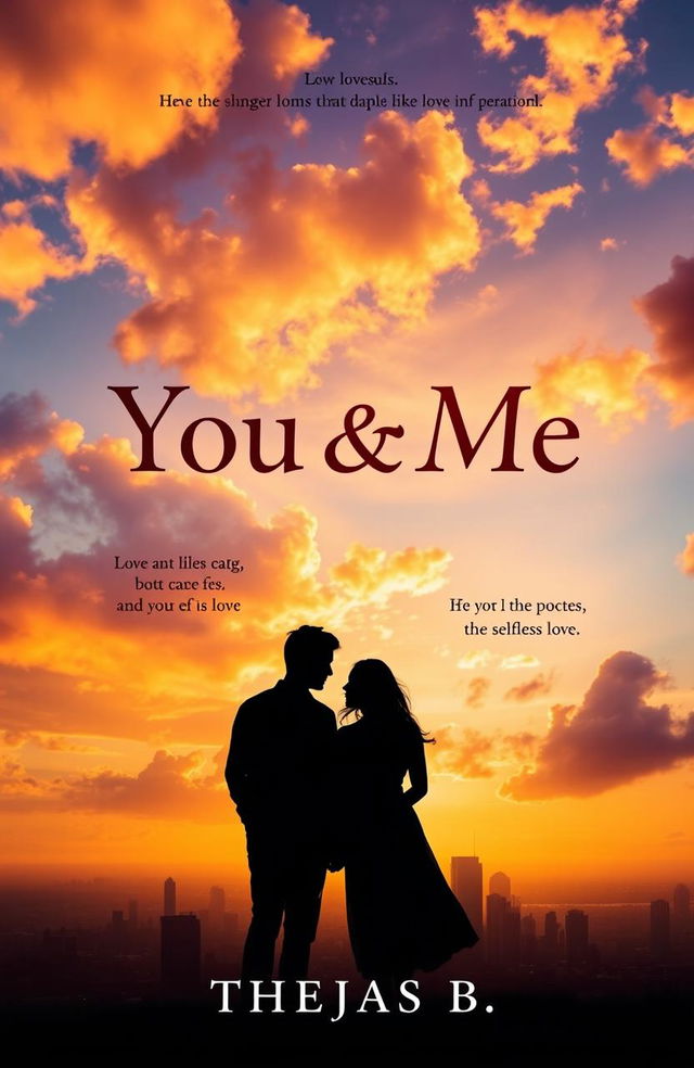 A romantic yet melancholic book cover for 'You & Me' by Thejas B