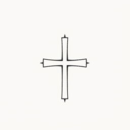 A minimalist tattoo design featuring a simple, elegant cross