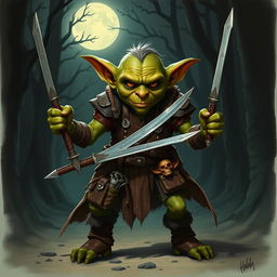 A fierce hobgoblin bounty hunter, showcasing an intense expression, stands ready for action