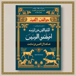 An exquisite book cover design for the 'Culture and Art of the 9th Grade' by Labaf High School, inspired by the Achaemenid (Persian) art style