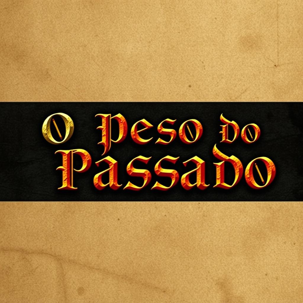 An elongated banner design featuring the title "O Peso Do Passado" in medieval style lettering