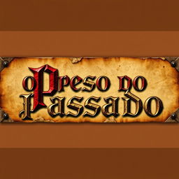 An elongated banner design featuring the title "O Peso Do Passado" in medieval style lettering