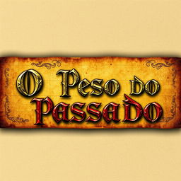 An elongated banner design featuring the title "O Peso Do Passado" in medieval style lettering