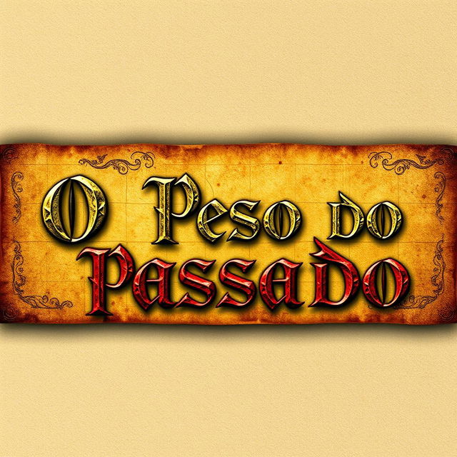 An elongated banner design featuring the title "O Peso Do Passado" in medieval style lettering