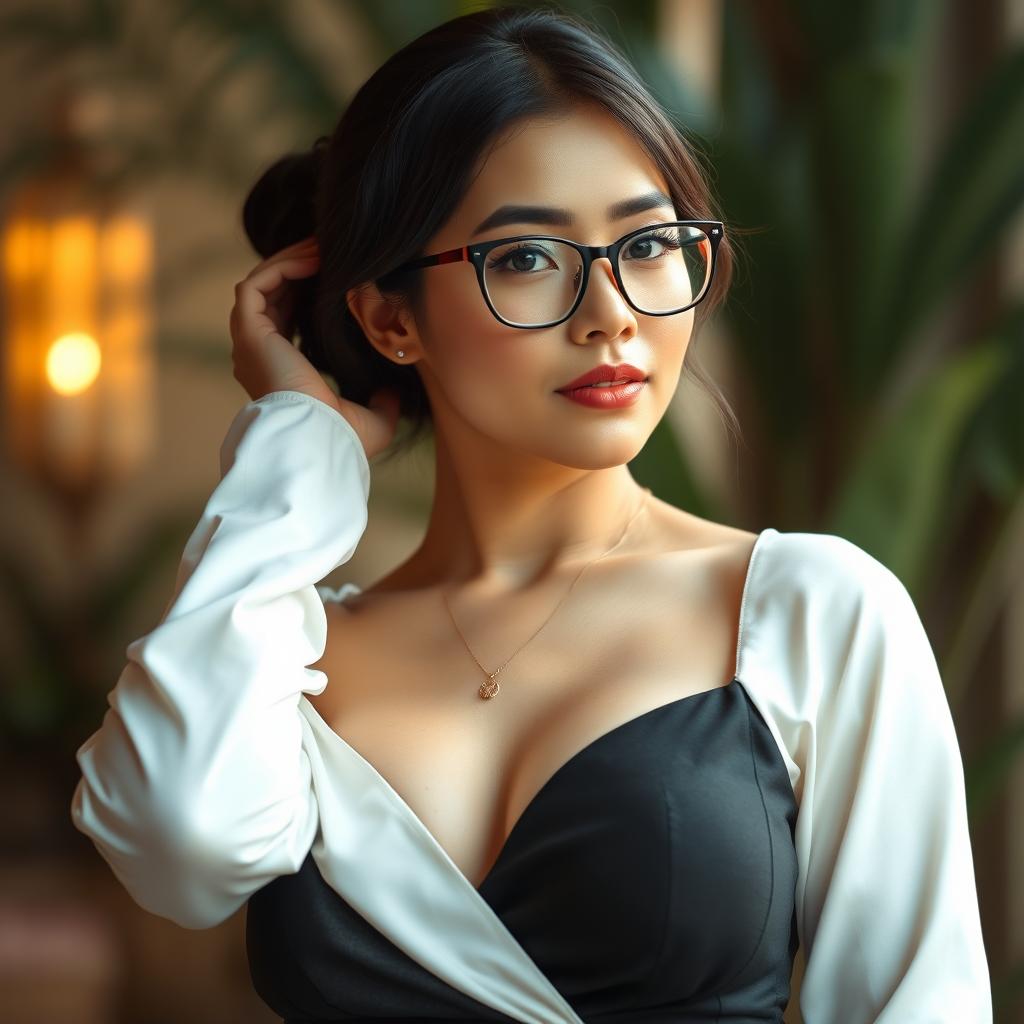A beautiful Javanese lady with an elegant demeanor, standing at 165cm tall and weighing 55kg